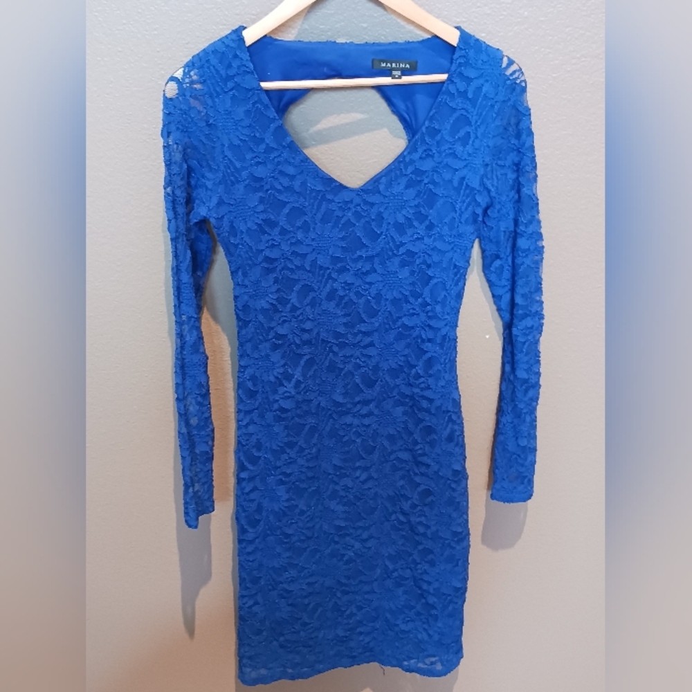 MARINA Blue Lace Dress, Womens Size 4